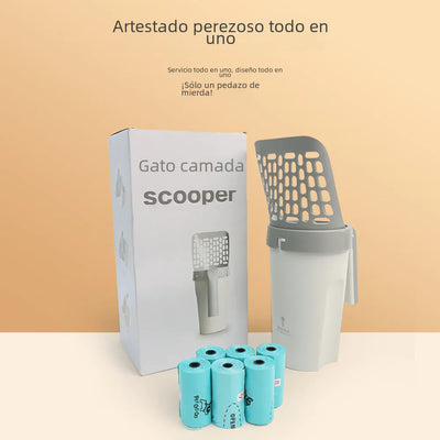 Cat litter scoop set with large bin, trash bags, and ergonomic scooper for easy cleaning