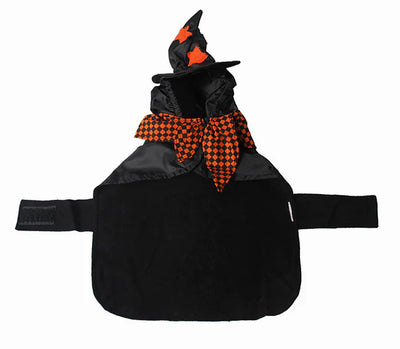 Halloween witch pet costume with black cloak and decorated hat for cats and dogs