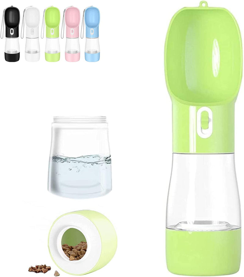 Professional title: "Portable Outdoor Dog Water Bottle Dispenser with Food Container - Leak Proof and Multifunctional Travel Dog Water Bottle in Green"