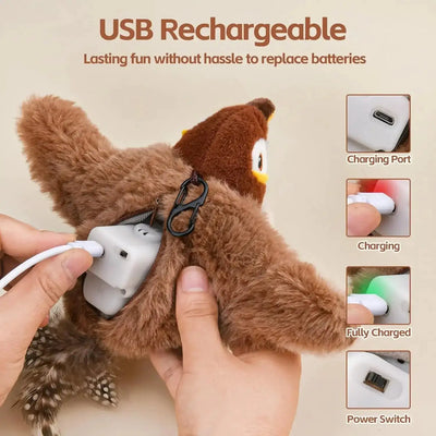 Realistic bird-shaped interactive cat toy with flapping wings for indoor play