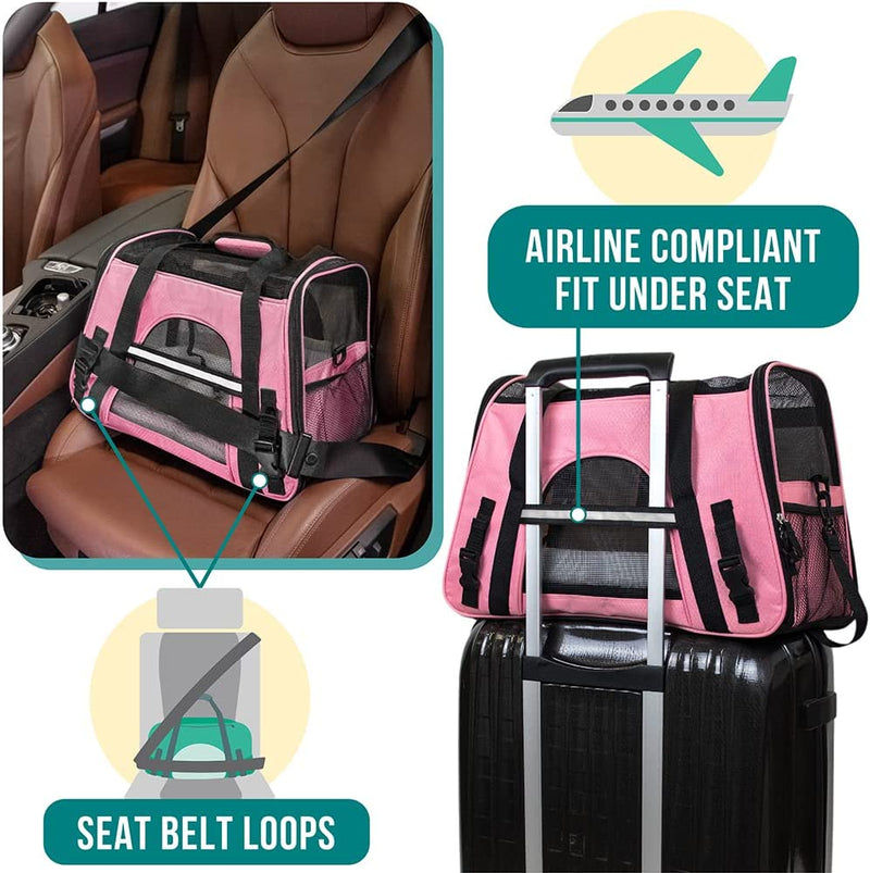 Pet Carrier for Cats and Small Dogs - Airline Approved - Soft-Sided - Ventilated - Large Pink