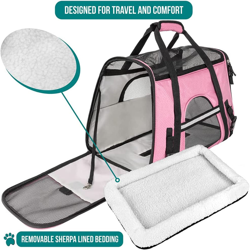 Pet Carrier for Cats and Small Dogs - Airline Approved - Soft-Sided - Ventilated - Large Pink