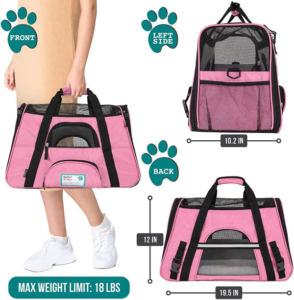 Pet Carrier for Cats and Small Dogs - Airline Approved - Soft-Sided - Ventilated - Large Pink