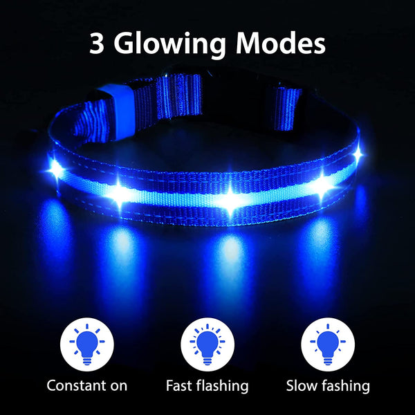 Led Dog Collar,Rechargeable Light up Dog Collars Water-Resistant Lighted Dog Collar Flashing Glowing Dog Collar Night Waking Collar for Dogs