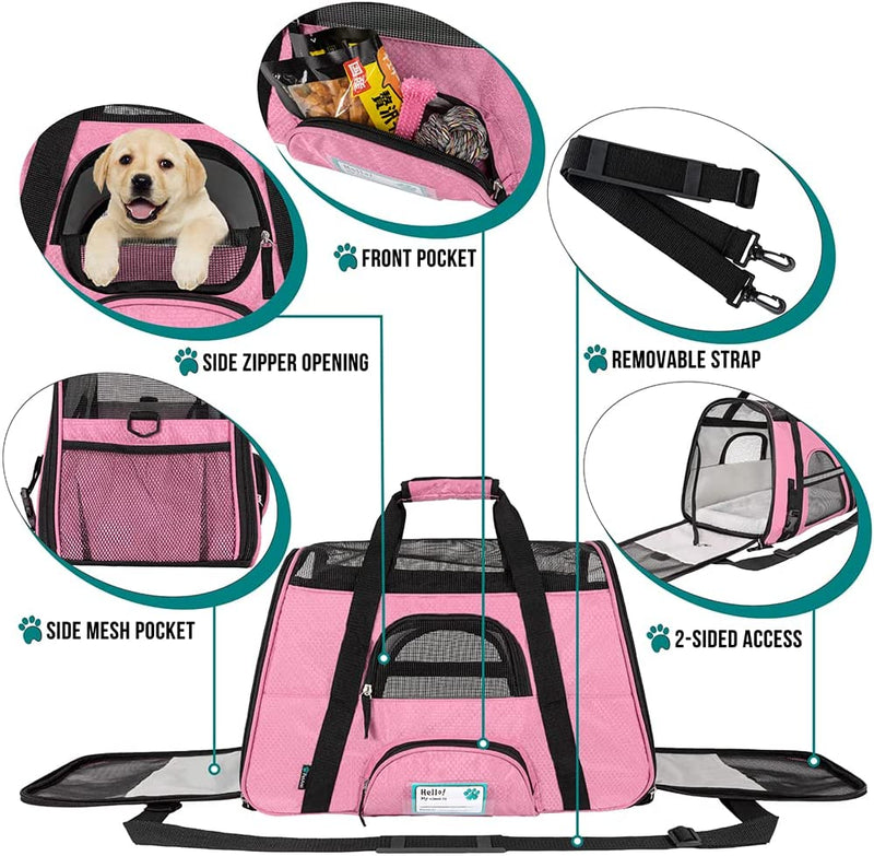 Pet Carrier for Cats and Small Dogs - Airline Approved - Soft-Sided - Ventilated - Large Pink