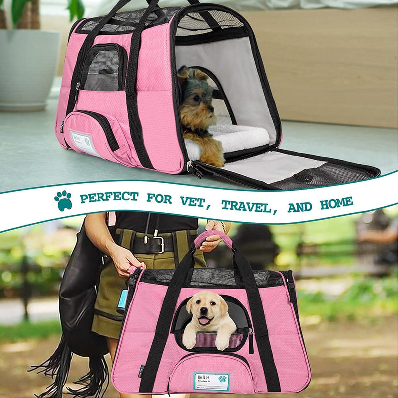 Pet Carrier for Cats and Small Dogs - Airline Approved - Soft-Sided - Ventilated - Large Pink