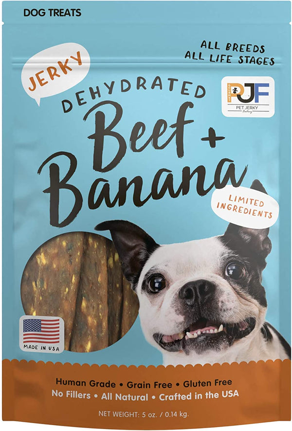 High-Quality 5 Oz. Beef and Banana Dog Jerky Treats | 100% Human Grade | Made in the USA | Rich in Protein | Grain-Free | Limited Ingredients | No Fillers | Free of BHA and BHT | Soft and Tender