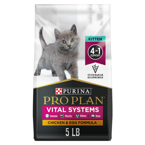 Purina Pro Plan Vital Systems Chicken and Egg Formula Kitten Dry Food 4-in-1 Immune Muscles Kidney and Brain and Vision - 5 lb. Bag