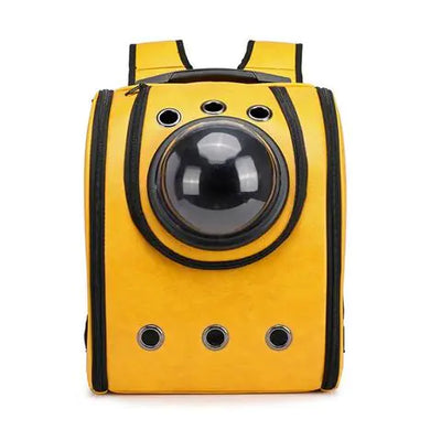 Yellow Space Capsule Pet Carrier backpack with transparent acrylic window and ventilation holes for small pets