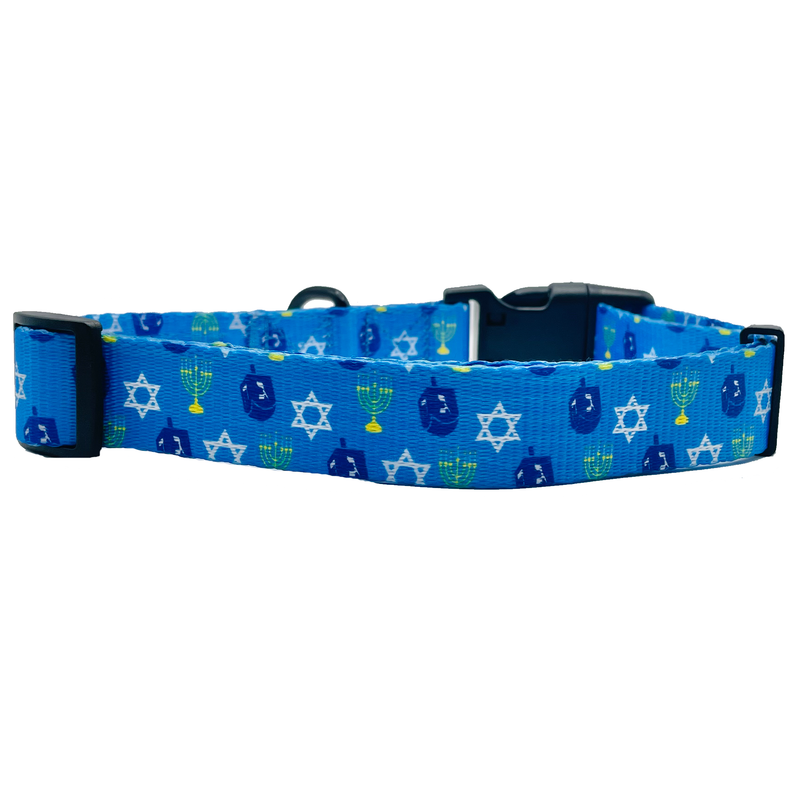 Available in three different sizes and multiple fun exclusive designs, we have collars to fit any dog's personality! Bow tie not included. 
Features

Adjustable siziHanukkah Dreidel Blue Dog CollarLeashes, Collars & PetwearPlum SemeleDean's Pet Outlet Hanukkah Dreidel Blue Dog Collar