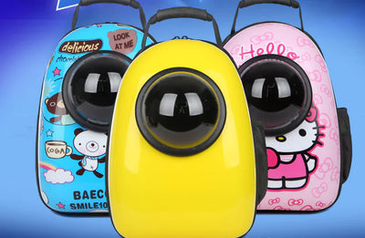 breathable pet carrier backpack with bubble window for cats and dogs in colorful designs