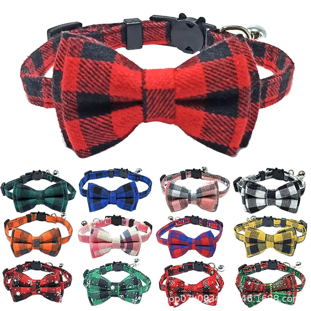 Cotton Cat Collar with Bow Tie and Safety Buckle