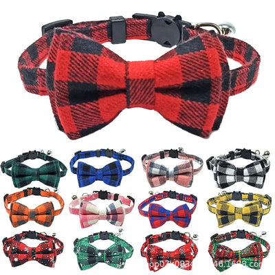 Cotton Cat Collar with Bow Tie and Safety Buckle