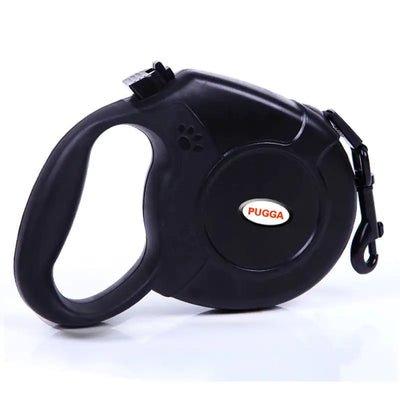 Black retractable dog leash for medium and large dogs with ergonomic handle and sturdy clip
