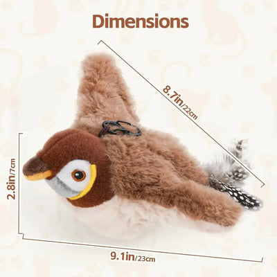 Realistic bird-shaped interactive cat toy with flapping wings for indoor play