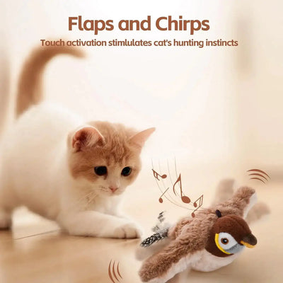 Realistic bird-shaped interactive cat toy with flapping wings for indoor play