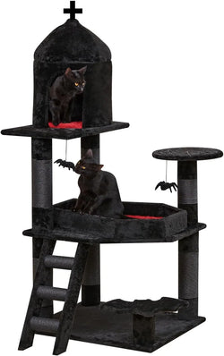 Gothic Cat Tree with Coffin Bed，55" Cat Tower with Spacious Cat