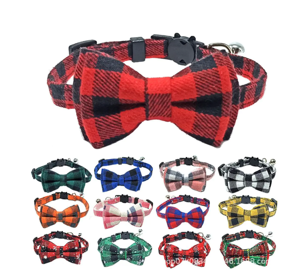 Cotton Cat Collar with Bow Tie and Safety Buckle