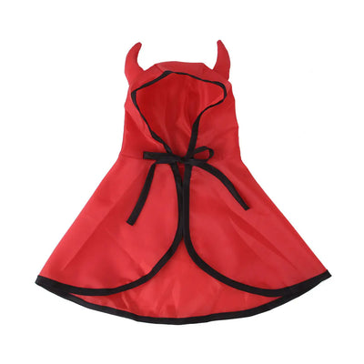 red Halloween cloak cape with black trim and horns for pets