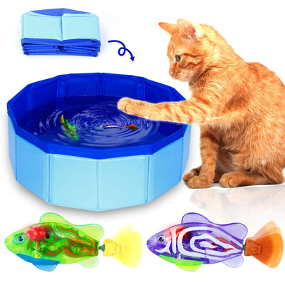 Cat pool toy with floating interactive fish toys for indoor cat play and stimulation