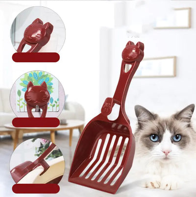 Claret plastic cat head shaped litter scoop for shoveling cat litter and food with ergonomic handle and lightweight design