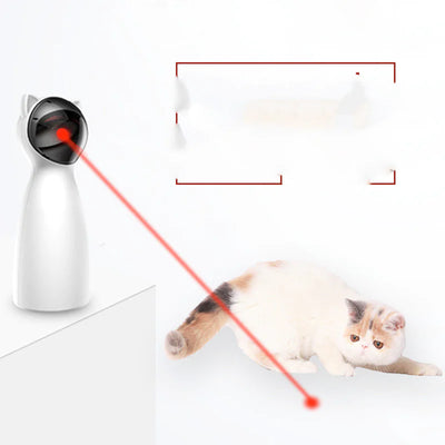 Interactive laser cat toy with automatic timer and red laser pointer stimulating cat play and exercise