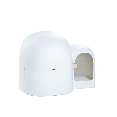 Large white enclosed cat litter box with odor control and spacious design