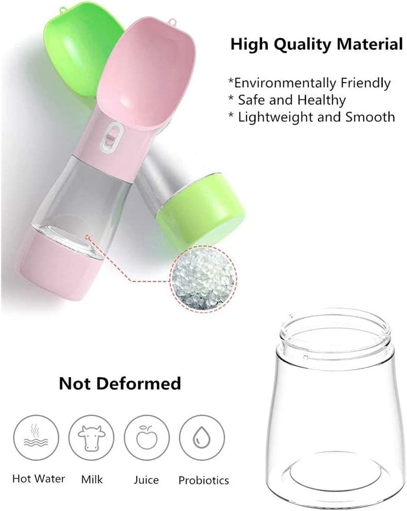 Professional title: "Portable Outdoor Dog Water Bottle Dispenser with Food Container - Leak Proof and Multifunctional Travel Dog Water Bottle in Green"