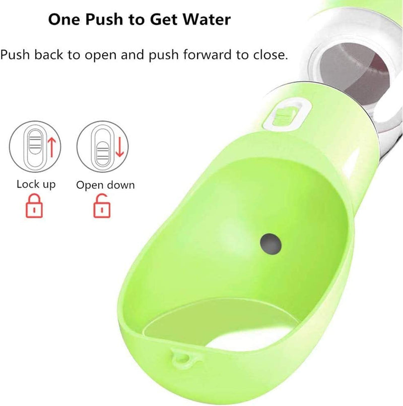 Professional title: "Portable Outdoor Dog Water Bottle Dispenser with Food Container - Leak Proof and Multifunctional Travel Dog Water Bottle in Green"