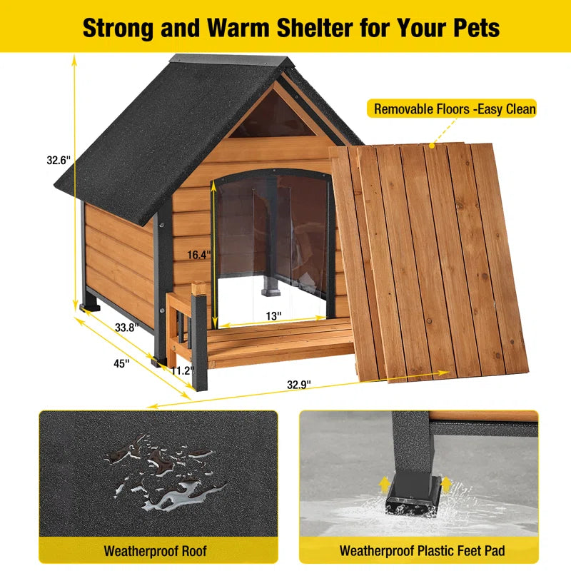 Waterproof Outdoor Dog House with Elevated Floor and Anti-Bite Design for Small to Medium Dogs