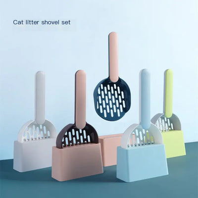Large cat litter scoop set with base in pastel colors for pet cleaning