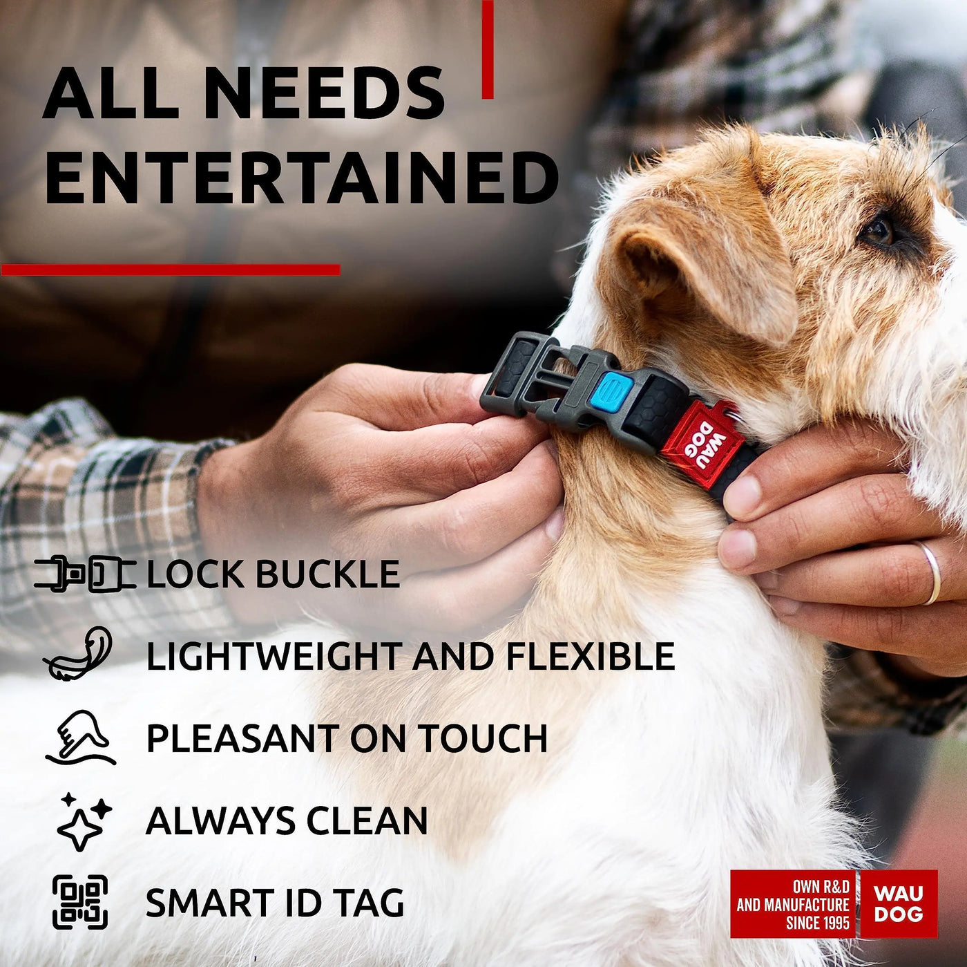Black waterproof dog collar with adjustable strap and plastic buckle for small dogs