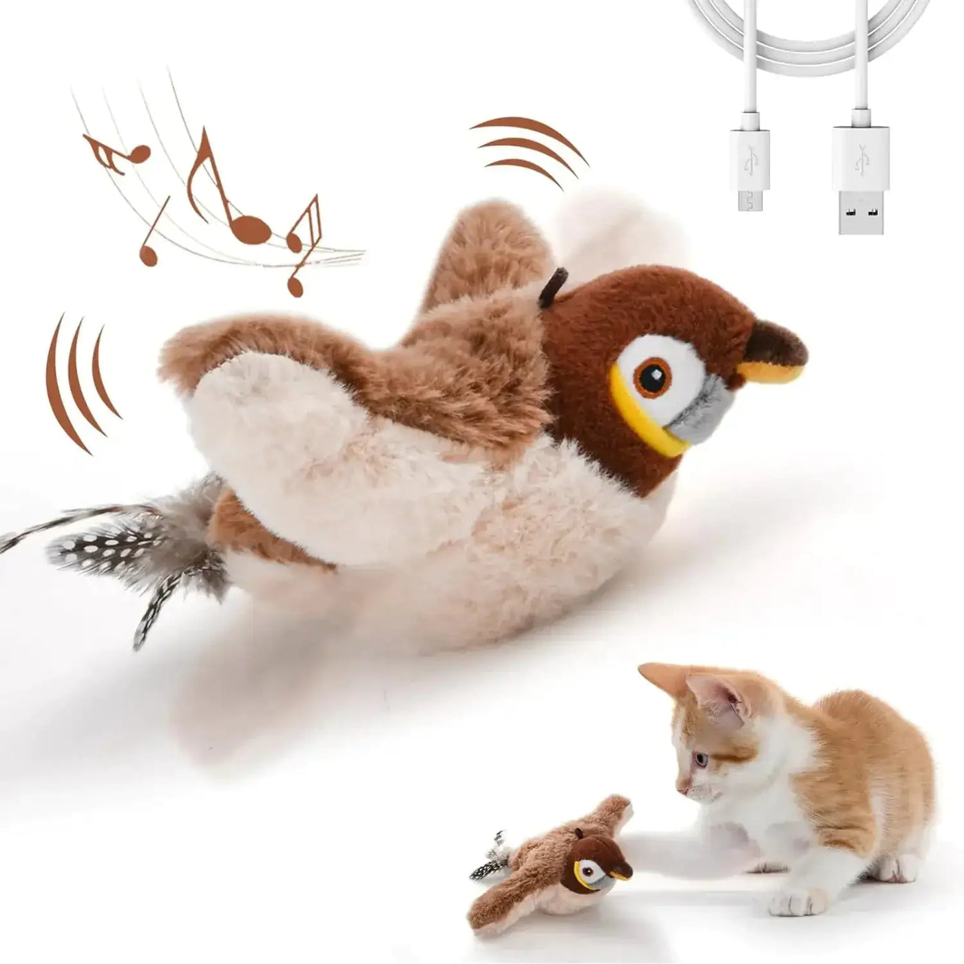 Realistic bird-shaped interactive cat toy with flapping wings for indoor play