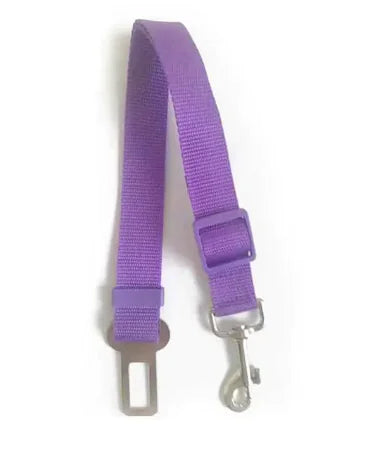 Purple adjustable leash dog seat belt with metal clip for pet car safety