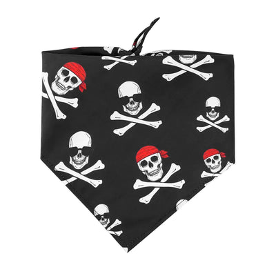 Black Halloween skull dog towel with red bandana and crossbones pattern for pets
