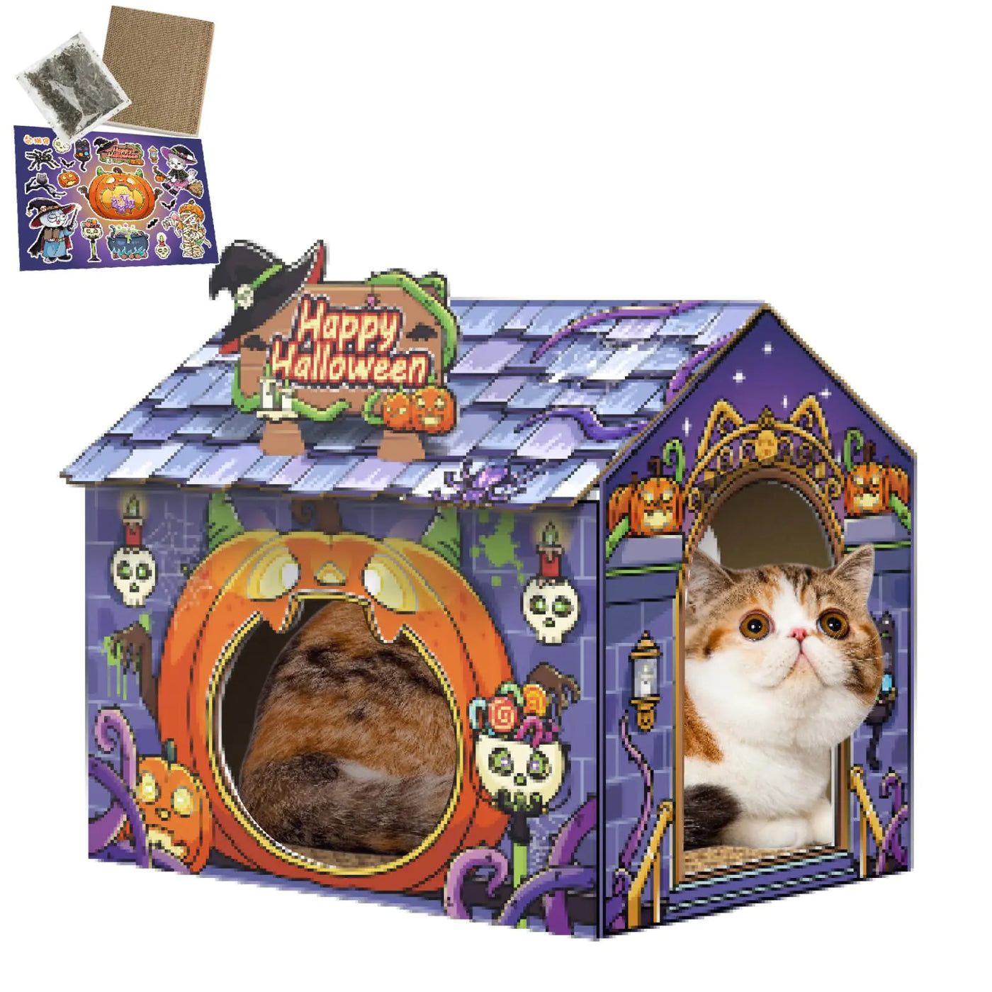 Halloween Cardboard Cat House with Scratcher