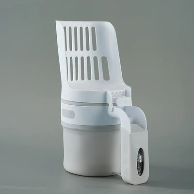 Foldable portable cat litter shovel with large bin and baffle system for easy cleanup