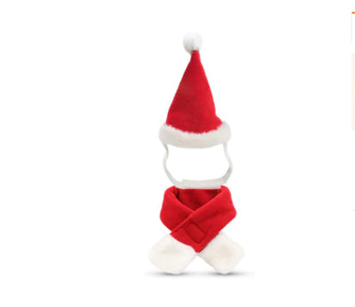 Red and white Christmas hat and scarf set for pets festive outfit