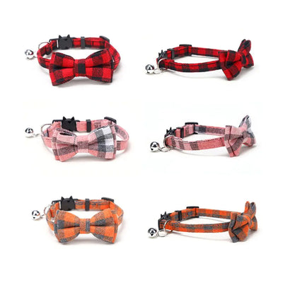 Cotton Cat Collar with Bow Tie and Safety Buckle