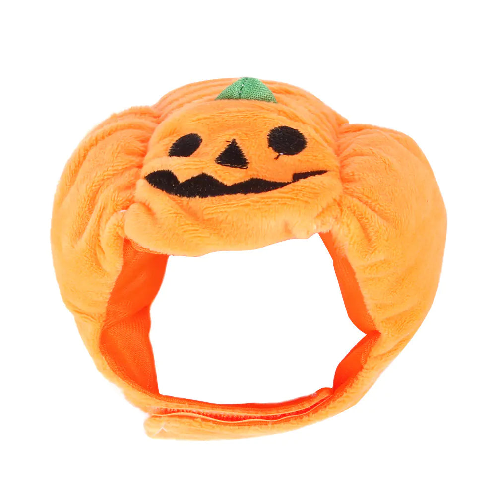 Orange Halloween pumpkin hat for pets with cute jack-o'-lantern face, made of soft wool