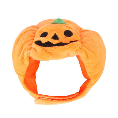 Orange Halloween pumpkin hat for pets with cute jack-o'-lantern face, made of soft wool