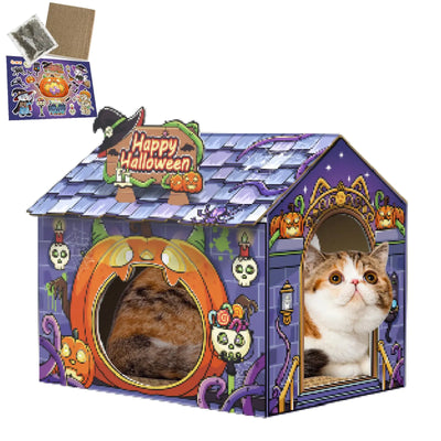 Halloween Cardboard Cat House with Scratcher