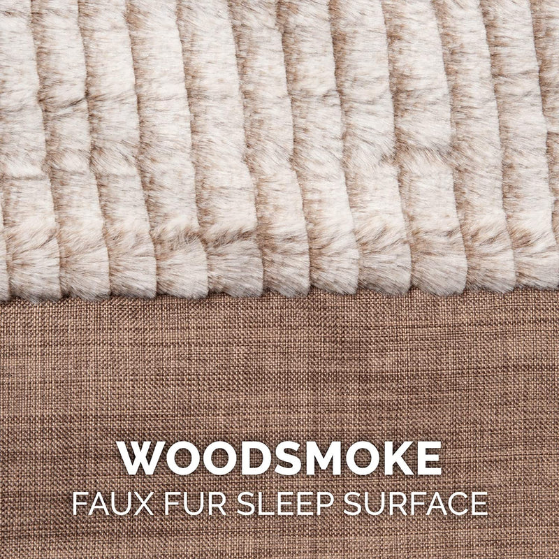 Orthopedic Dog Bed for Large Dogs W/ Removable Bolsters & Washable Cover, for Dogs up to 95 Lbs - Luxe Faux Fur & Performance Linen Sofa - Woodsmoke, Jumbo/Xl