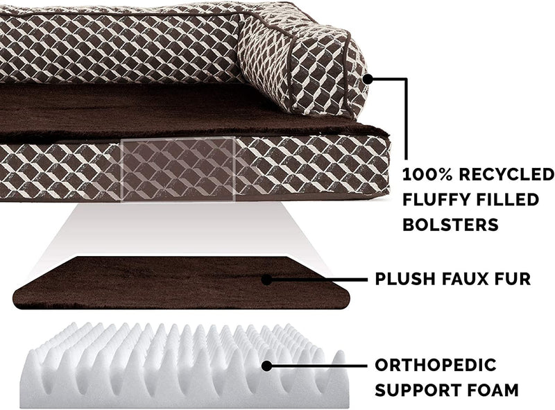 Orthopedic Dog Bed for Medium/Small Dogs W/ Removable Bolsters & Washable Cover, for Dogs up to 35 Lbs - Plush & Woven Decor Comfy Couch Sofa - Diamond Brown, Medium