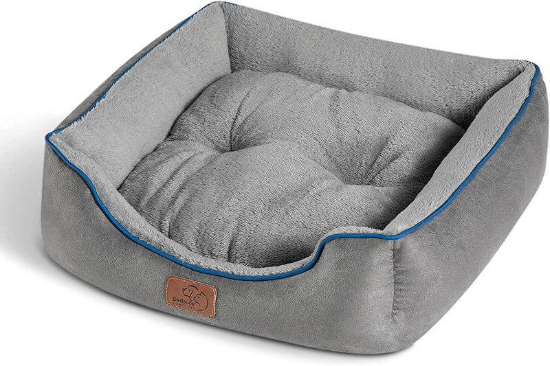 Dog Beds for Small Dogs - Beds for Indoor Cats, Rectangle Cuddle Small Bed Washable with Anti-Slip Bottom, 20 Inches, Grey