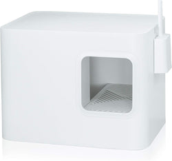 Meowy Studio Loo Modern Cat Litter Box - All in One Cover Litter Filter Plate Scoop and Holder, Aspen White