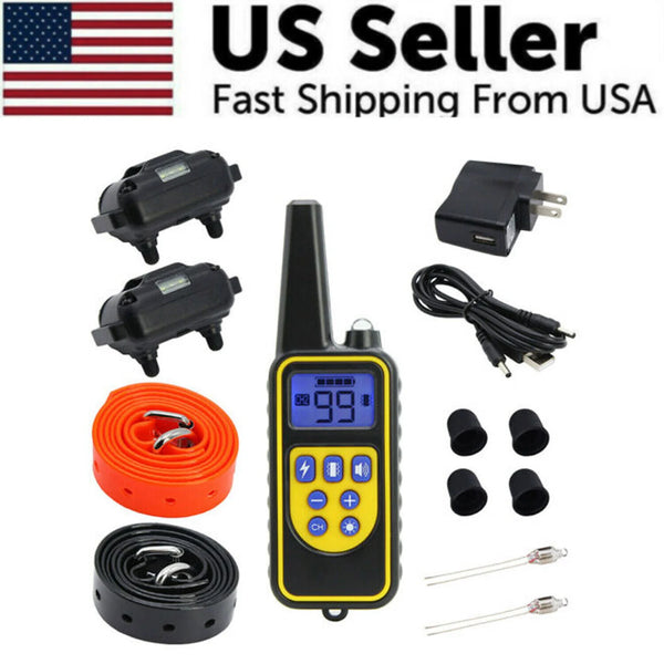 2600 FT Remote Dog Shock Training 2 Collar Set Rechargeable Waterproof LCD Pet