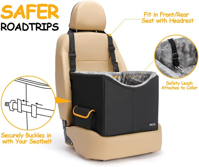 Dog Car Seat for Small Dogs, Elevated Dog Booster Seat Pet Travel Carrier Bed for Car with Adjustable Straps Pet Car Booster Seat for Small Dogs Cats