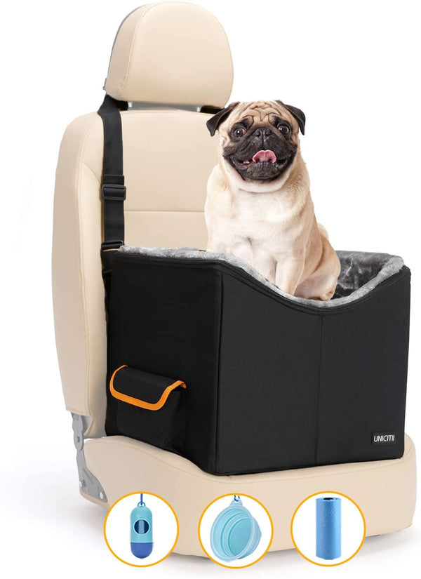 Dog Car Seat for Small Dogs, Elevated Dog Booster Seat Pet Travel Carrier Bed for Car with Adjustable Straps Pet Car Booster Seat for Small Dogs Cats