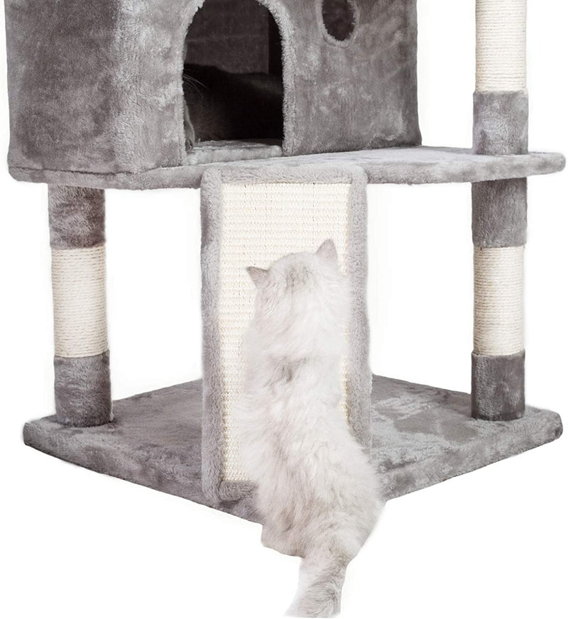 XL Size Cat Tree, 73.4 Inch Cat Tower with 3 Caves, 3 Cozy Perches, Scratching Posts, Board, Activity Center Stable for Kitten/Big Cat, Light Gray MPJ032W